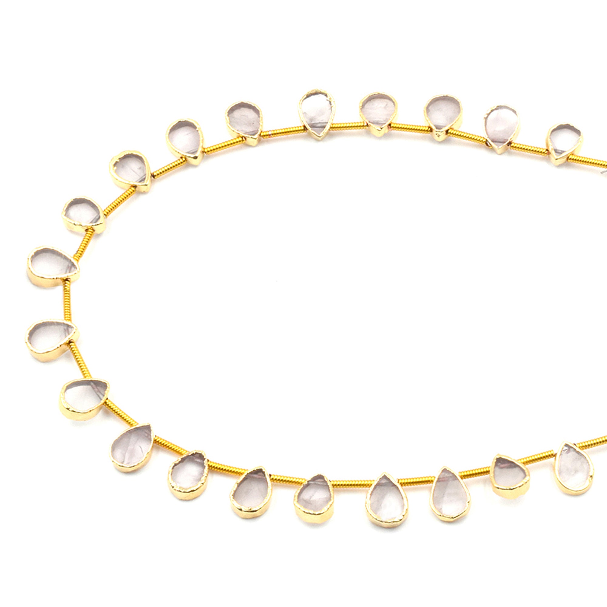 Rose Quartz Pear Shape 7x4 MM Side Drilled Gold Electroplated Strand