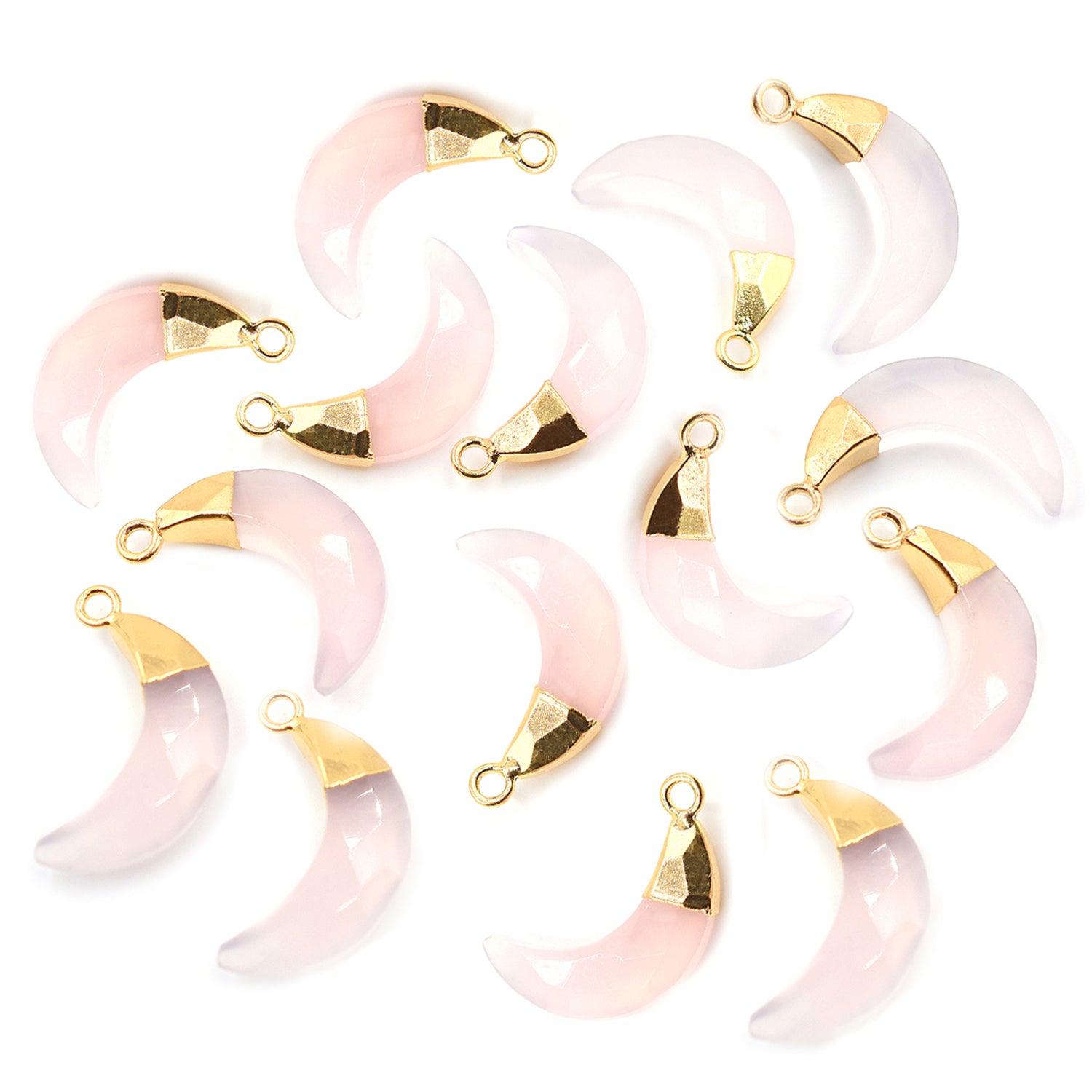Rose Quartz Moon Shape 12 x 5 MM Gold Electroplated (Set Of 2 Pcs)