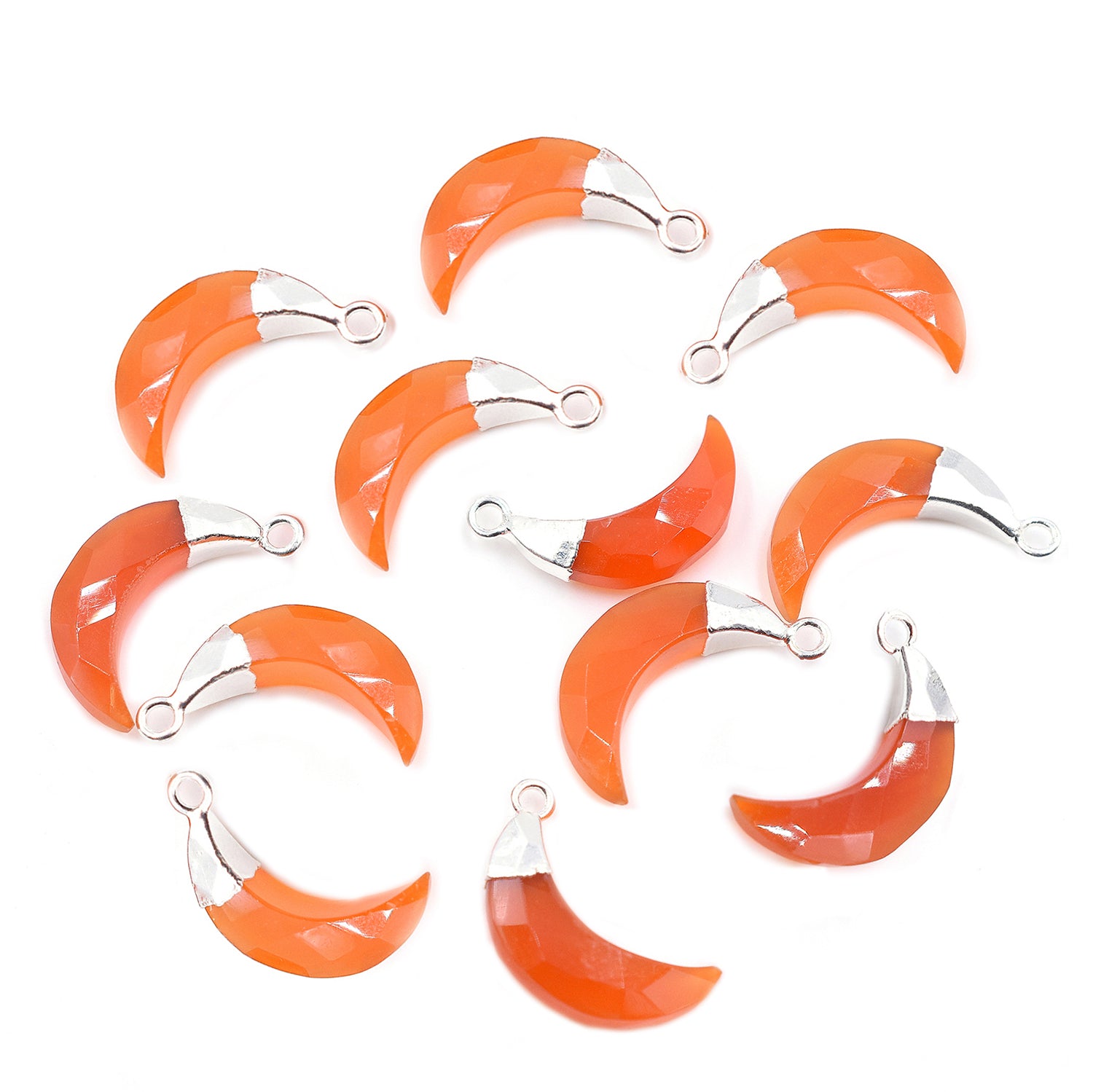 Red Onyx Moon Shape 12 X 5 MM Silver Electroplated Pendant (Set Of 2 Pcs)