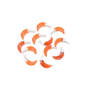Red Onyx Moon Shape 12 X 5 MM Silver Electroplated Pendant (Set Of 2 Pcs)