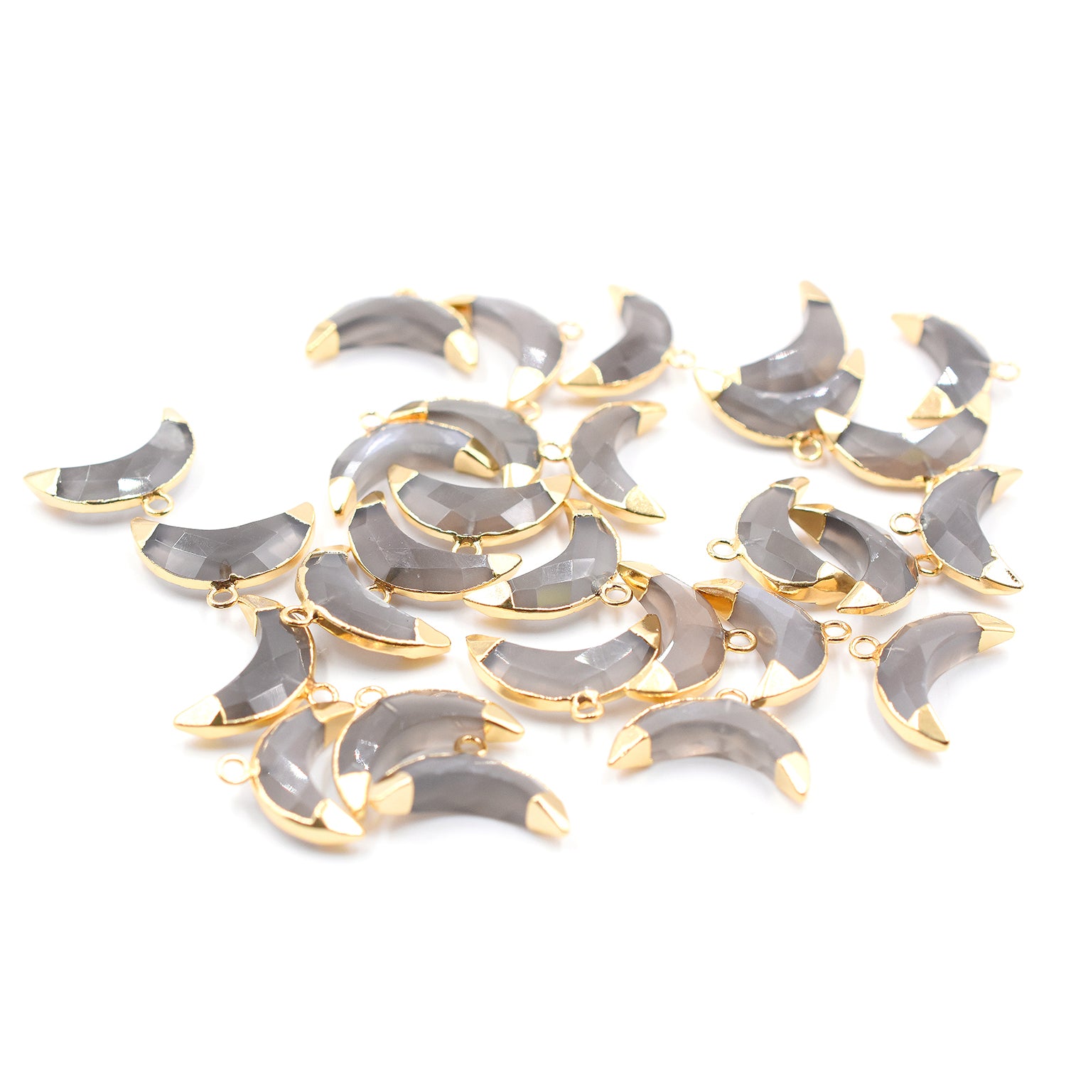 Gold electroplated pendant featuring gray moonstone moon design