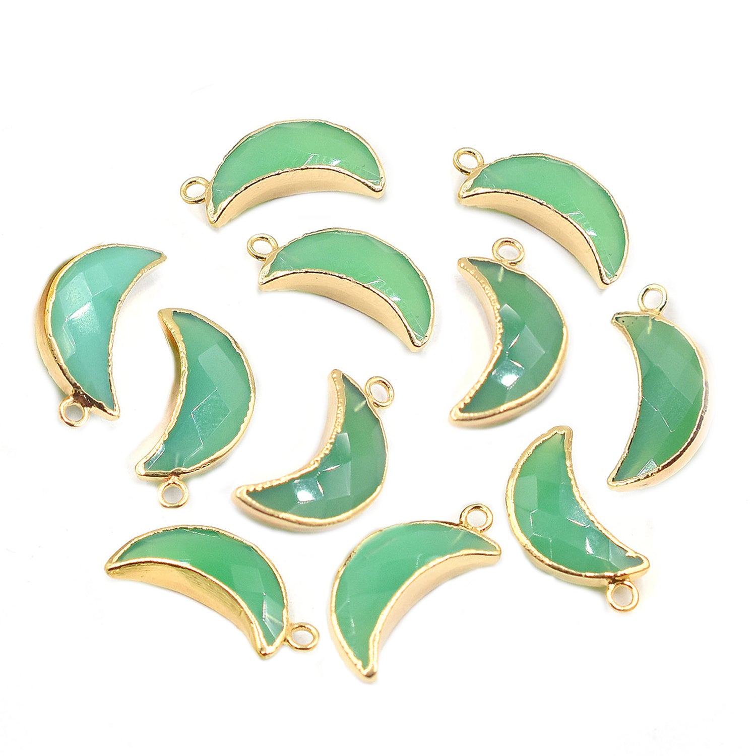 Stylish Chrysoprase Chalcedony moon pendant in gold frame