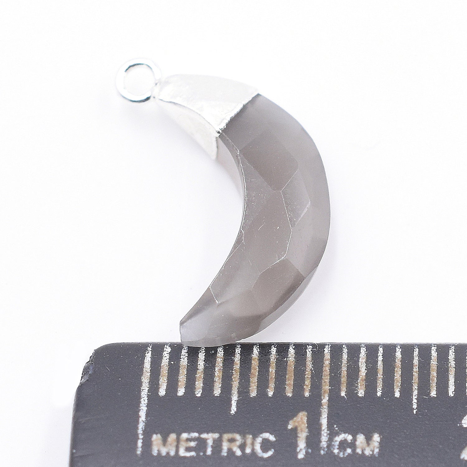 silver electroplated pendant featuring gray moonstone moon design.