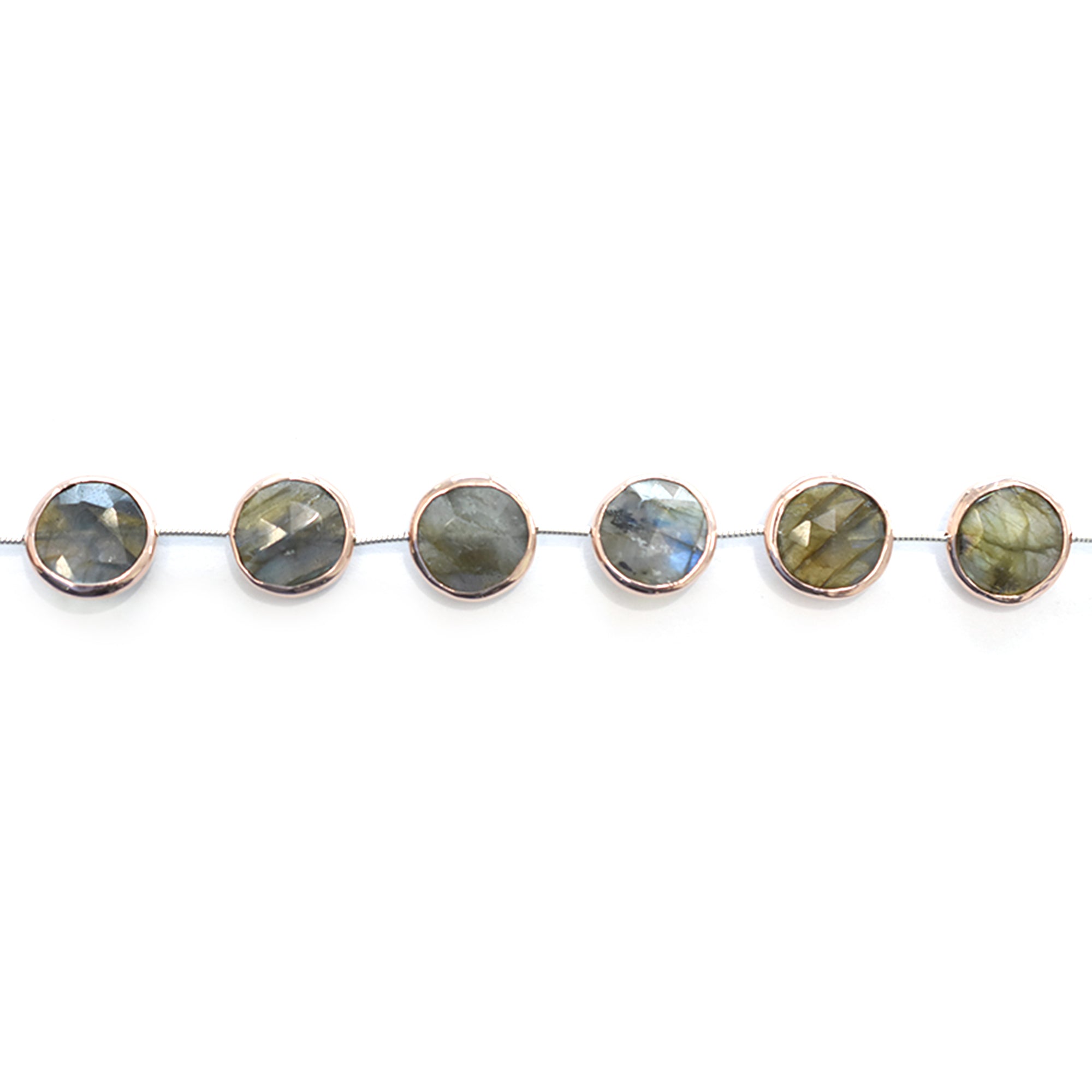 Elegant round labradorite beads set in polished silver