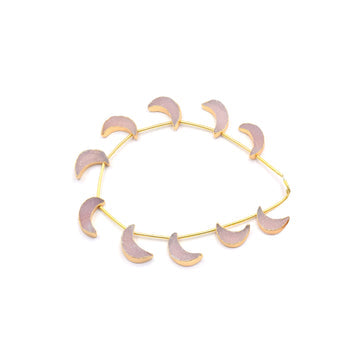 Pink Druzy Moon Shape 16 X 9 MM Side Drilled Gold Electroplated Strand