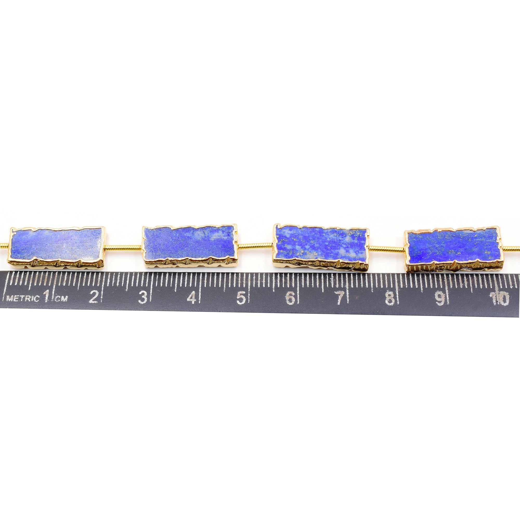 Lapis Lazuli Rectangle Shape 20x7 MM Straight Drilled Gold Electroplated Strand