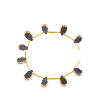 Black druzy Pear shape strand with gold electroplated finish