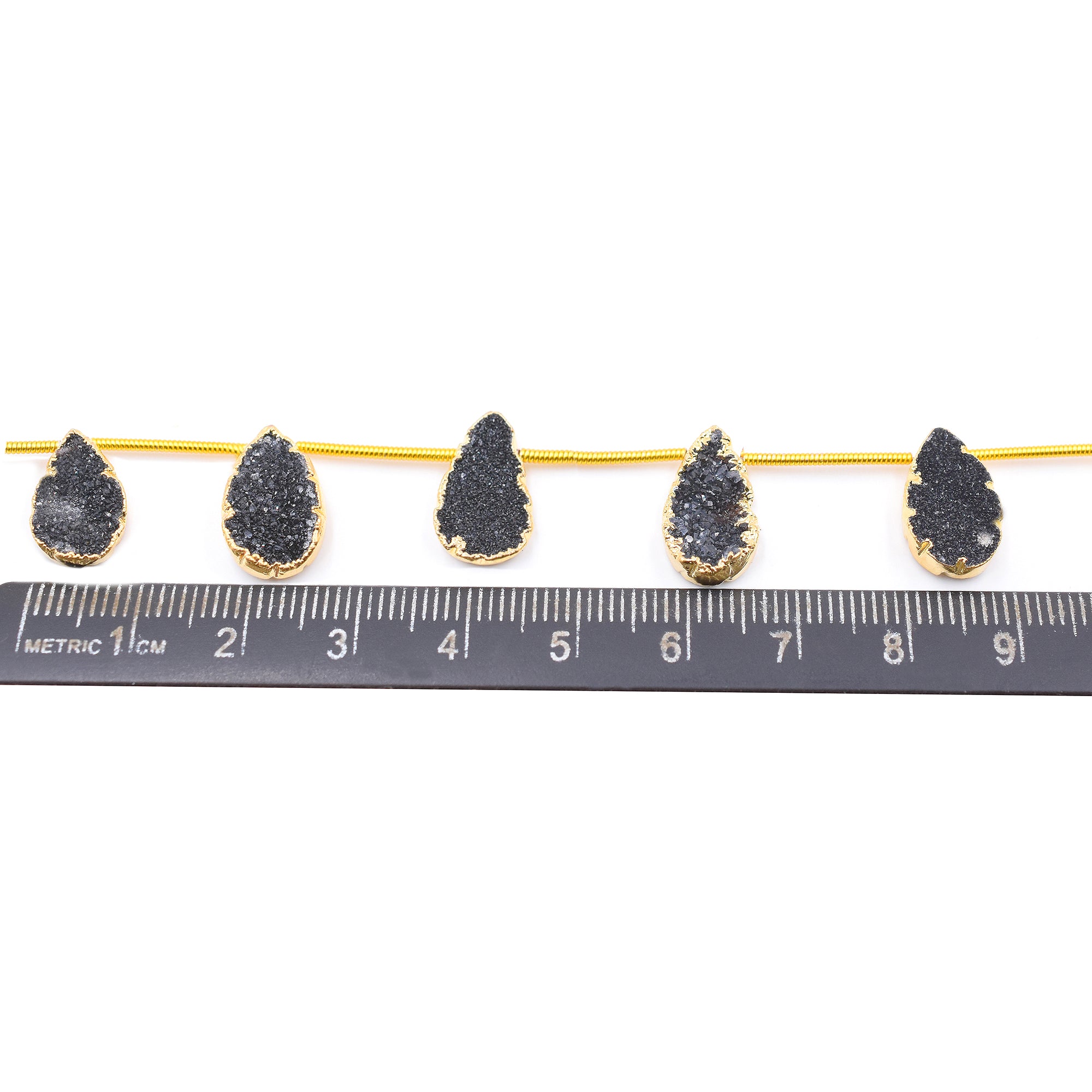 Gold electroplated Pear black druzy stones for jewelry making