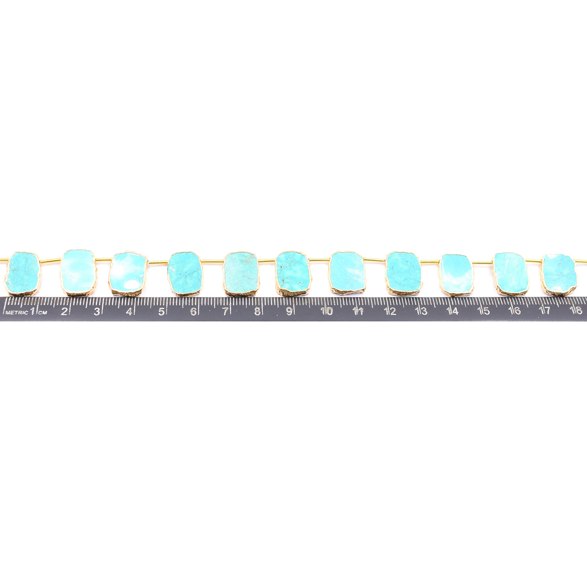 Side drilled Green Howlite rectangle beads with gold finish