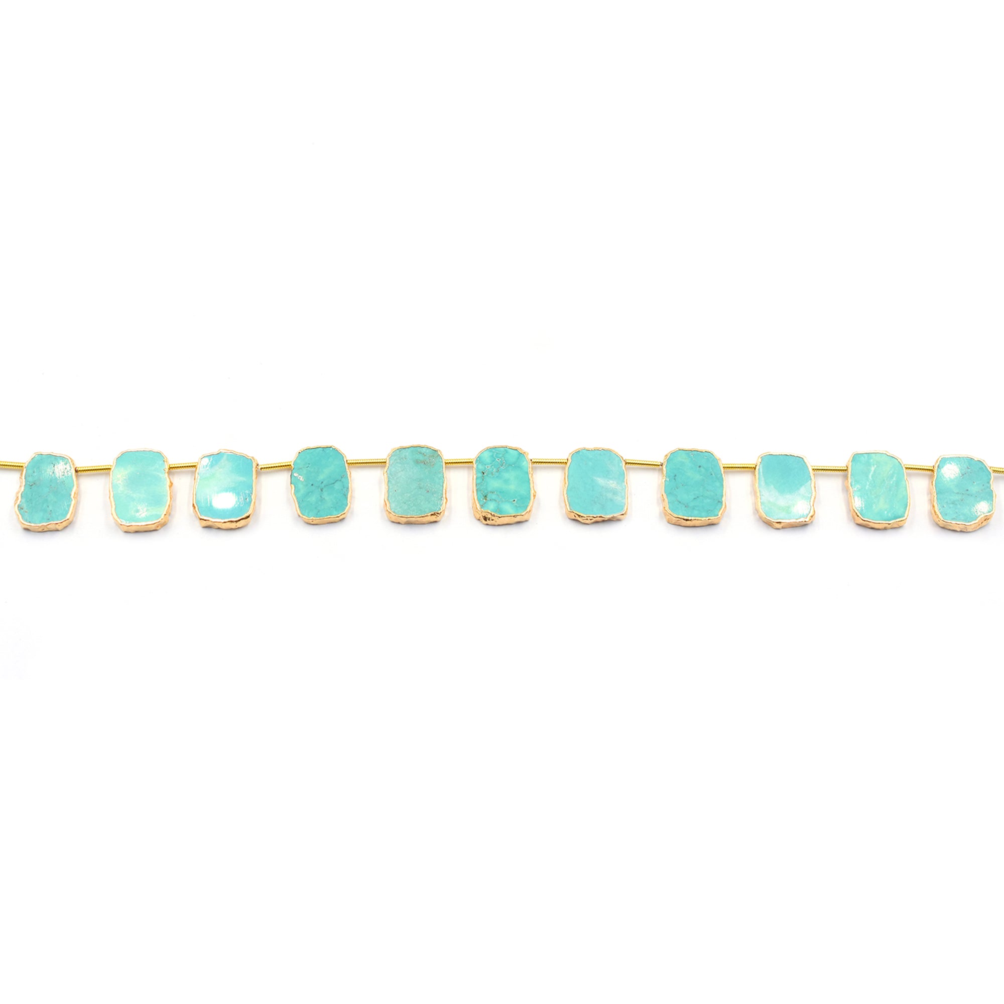 Green Howlite rectangle strand, gold electroplated