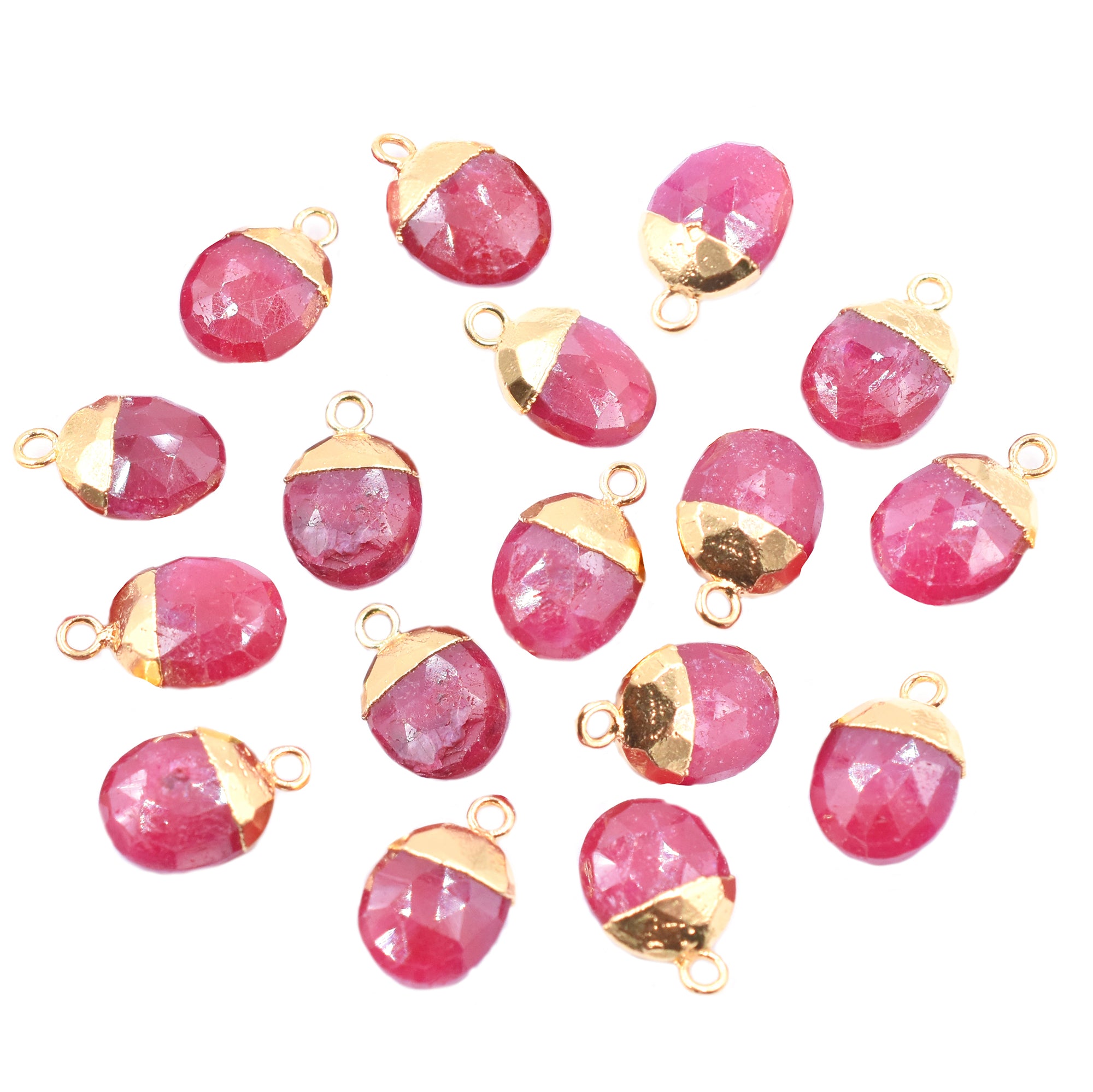 Ruby Corundum Oval Shape 10 x 8 MM Gold Electroplated Pendant (Set Of 2 Pcs)