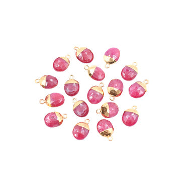 Ruby Corundum Oval Shape 10 x 8 MM Gold Electroplated Pendant (Set Of 2 Pcs)