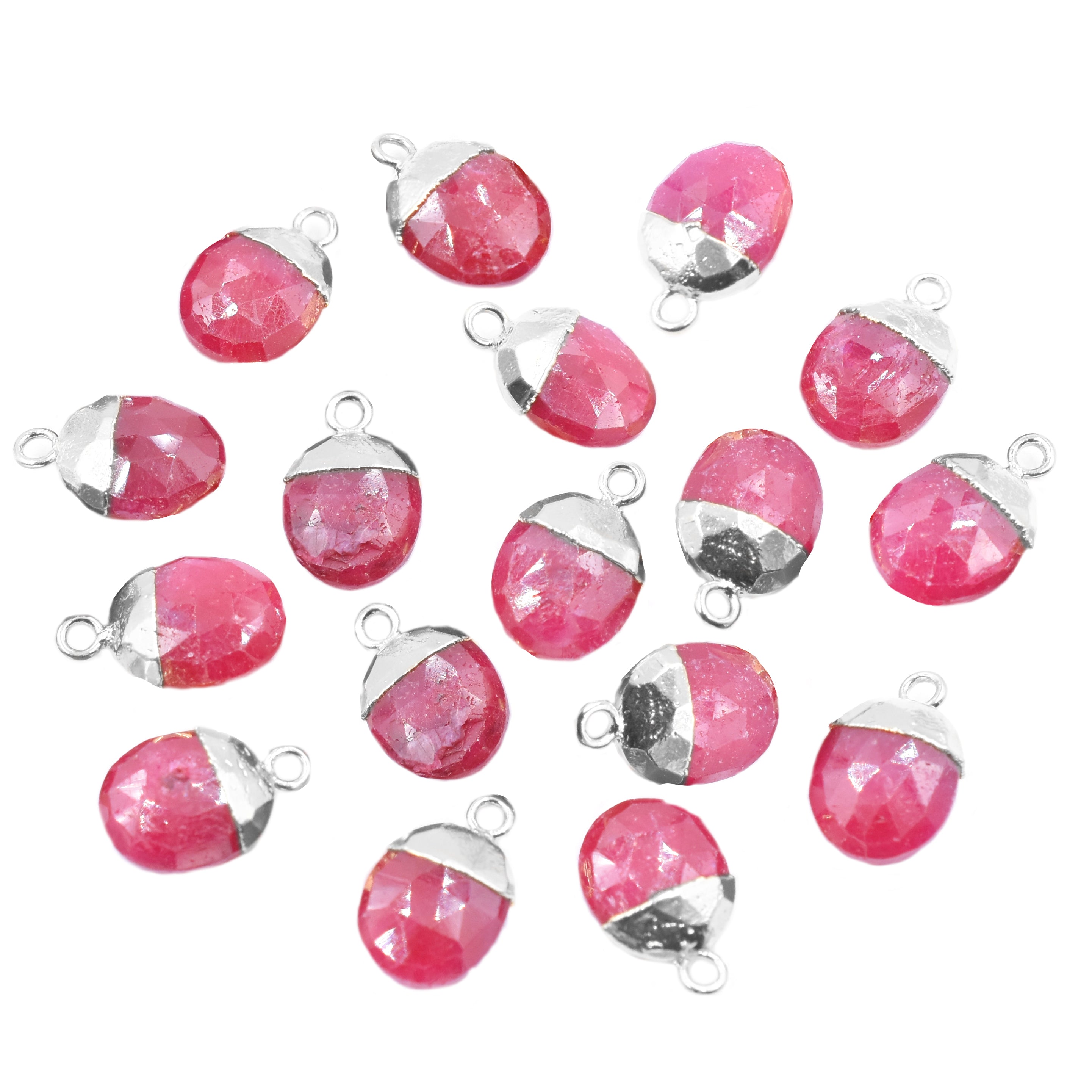 Ruby Corundum Oval Shape 10 x 8 MM Silver Electroplated Pendant (Set Of 2 Pcs)