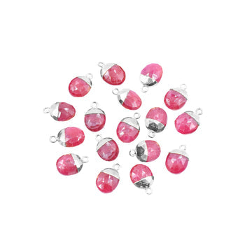 Ruby Corundum Oval Shape 10 x 8 MM Silver Electroplated Pendant (Set Of 2 Pcs)