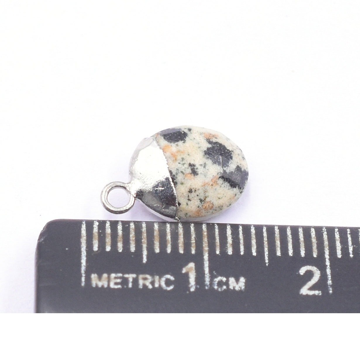 silver electroplated Dalmatian Jasper oval pendant