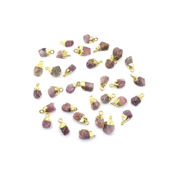 Ruby Corundum Rough Shape 8 x 5 To 9 x 6 MM Gold Electroplated Pendant (Set Of 2 Pcs)