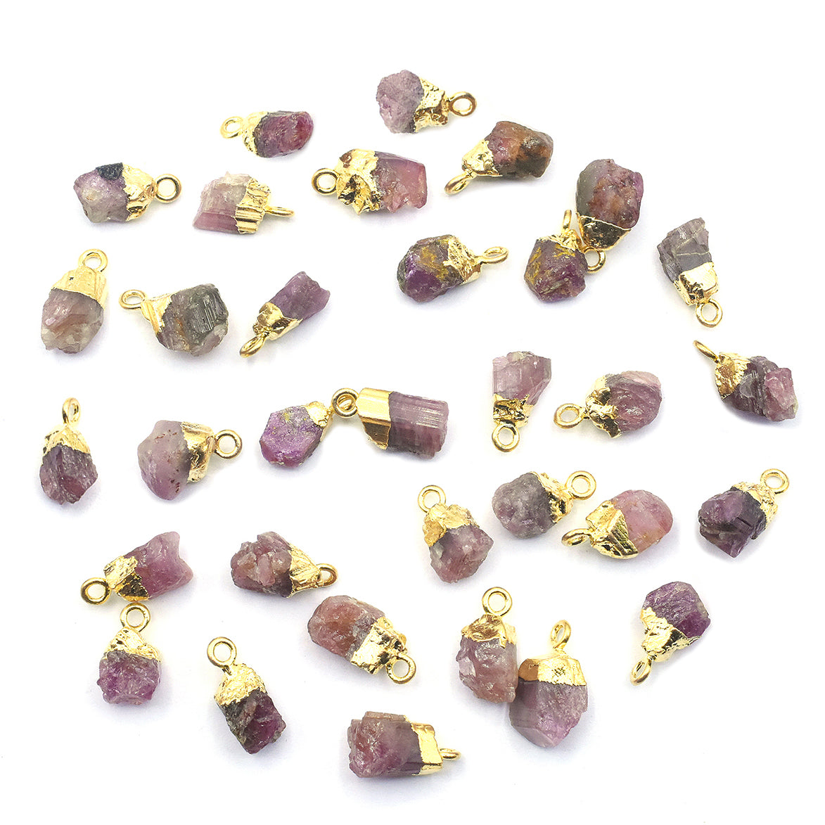 Ruby Corundum Rough Shape 8 x 5 To 9 x 6 MM Gold Electroplated Pendant (Set Of 2 Pcs)