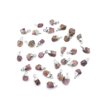 Ruby Corundum Rough Shape 8 x 5 To 9 x 6 MM Silver Electroplated Pendant (Set Of 2 Pcs)