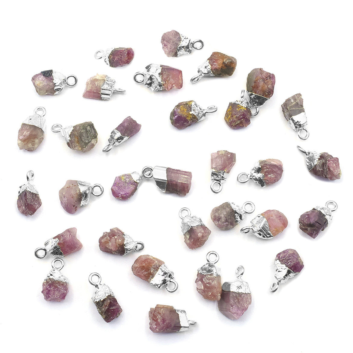 Ruby Corundum Rough Shape 8 x 5 To 9 x 6 MM Silver Electroplated Pendant (Set Of 2 Pcs)