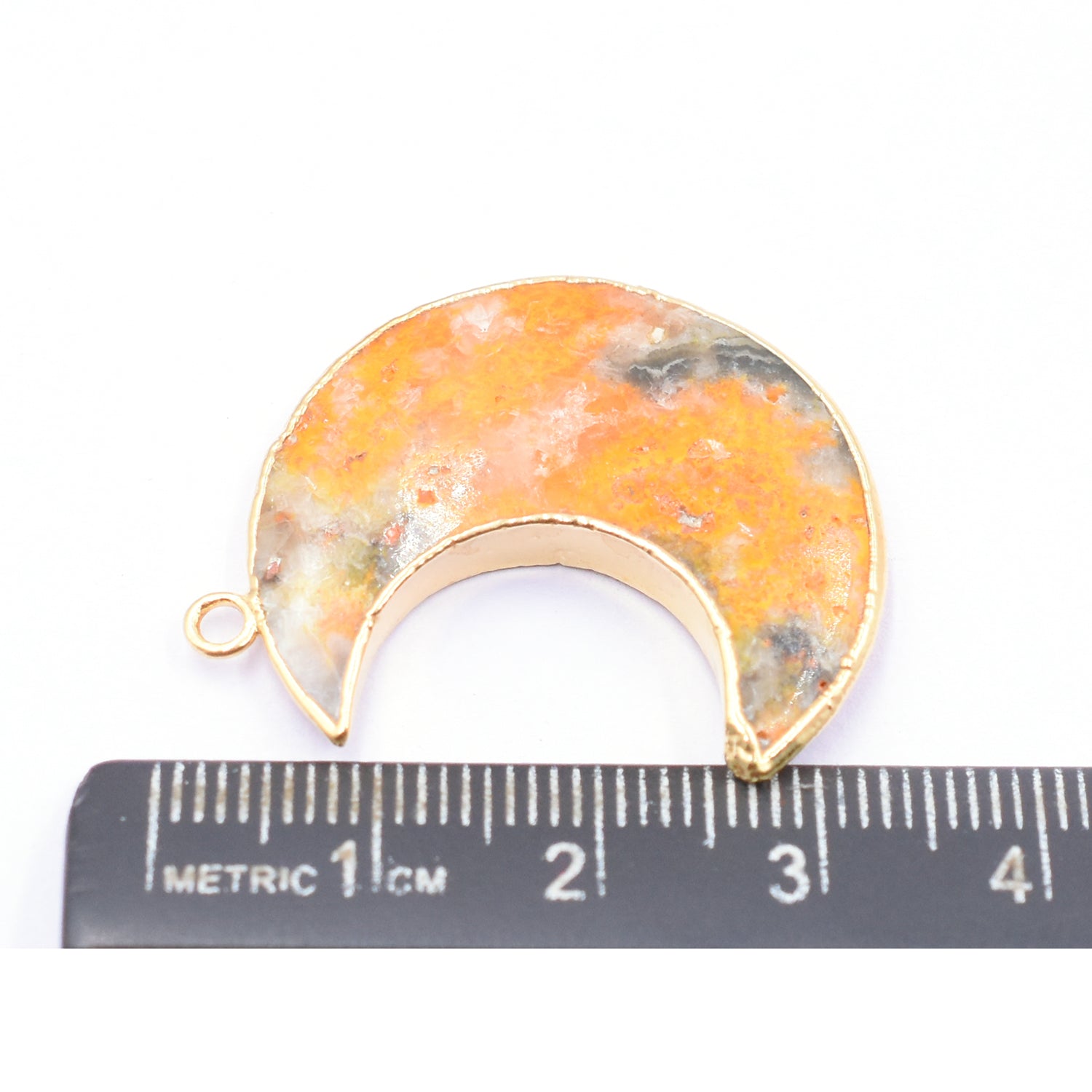 Gold electroplated Bumble Bee Jasper pendant in moon shape