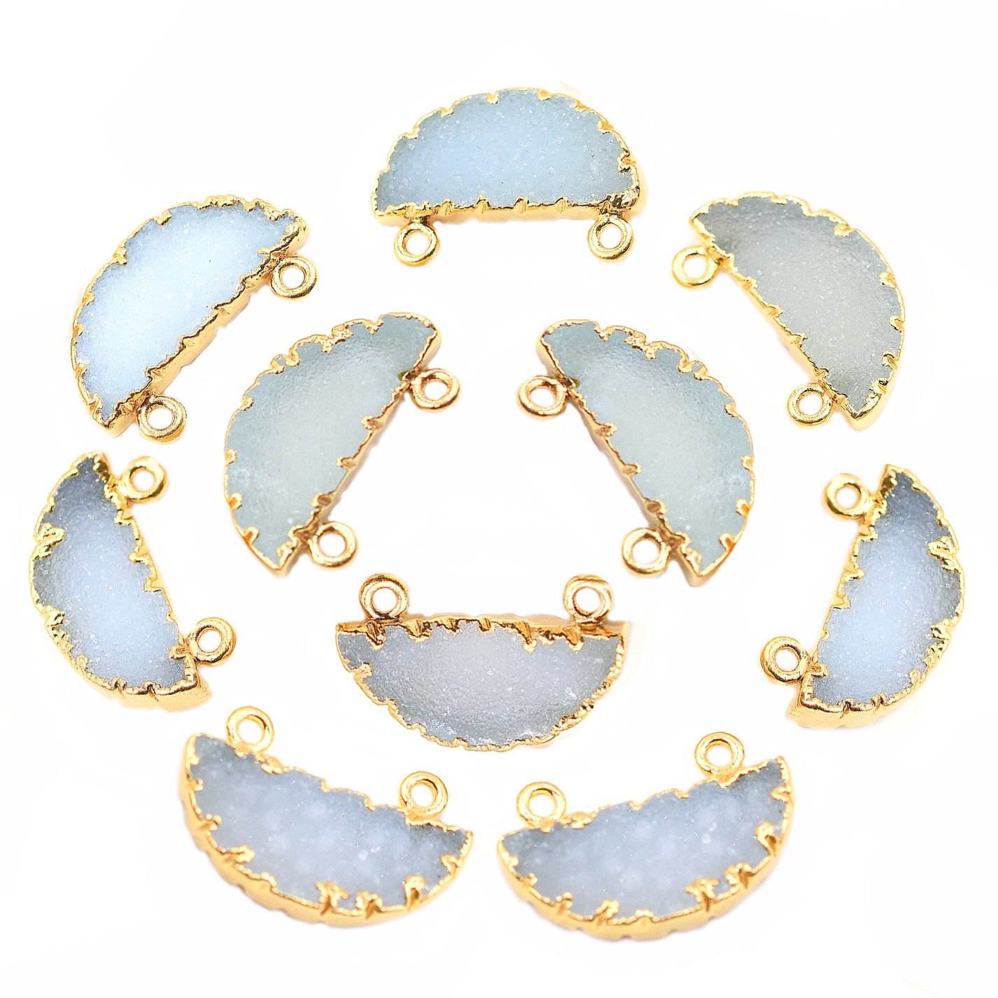 White Druzy Half Round Shape 9 X 20 MM Gold Electroplated Pendant