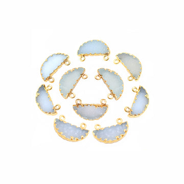 White Druzy Half Round Shape 9 X 20 MM Gold Electroplated Pendant