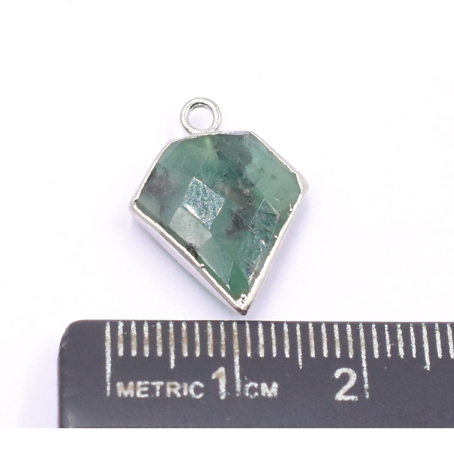 Raw Emerald Diamond Shape 12 MM Silver Electroplated Pendant