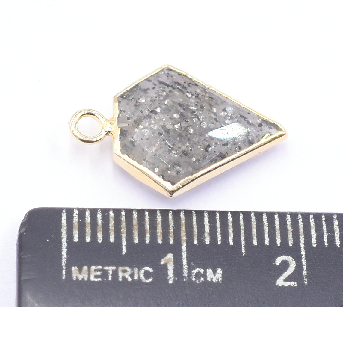 Gold electroplated Black Sunstone pendant in diamond shape