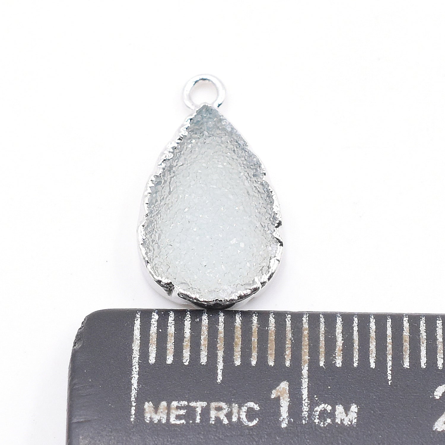 Silver electroplated aqua druzy pear