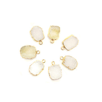 White Druzy Rectangle Shape 14x10 MM Gold Electroplated Pendant