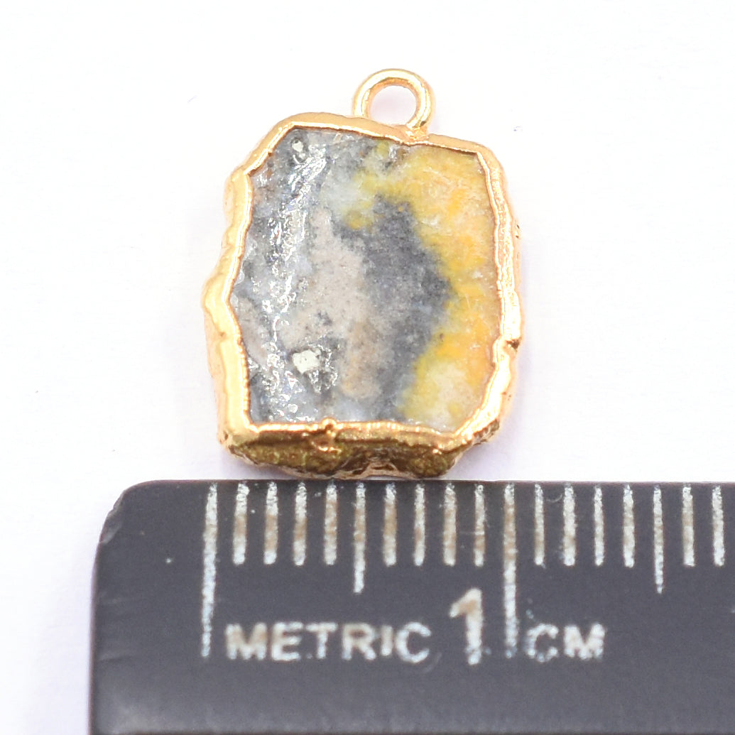 Vibrant Bumble Bee Jasper Rectangle shaped pendant with gold detailing