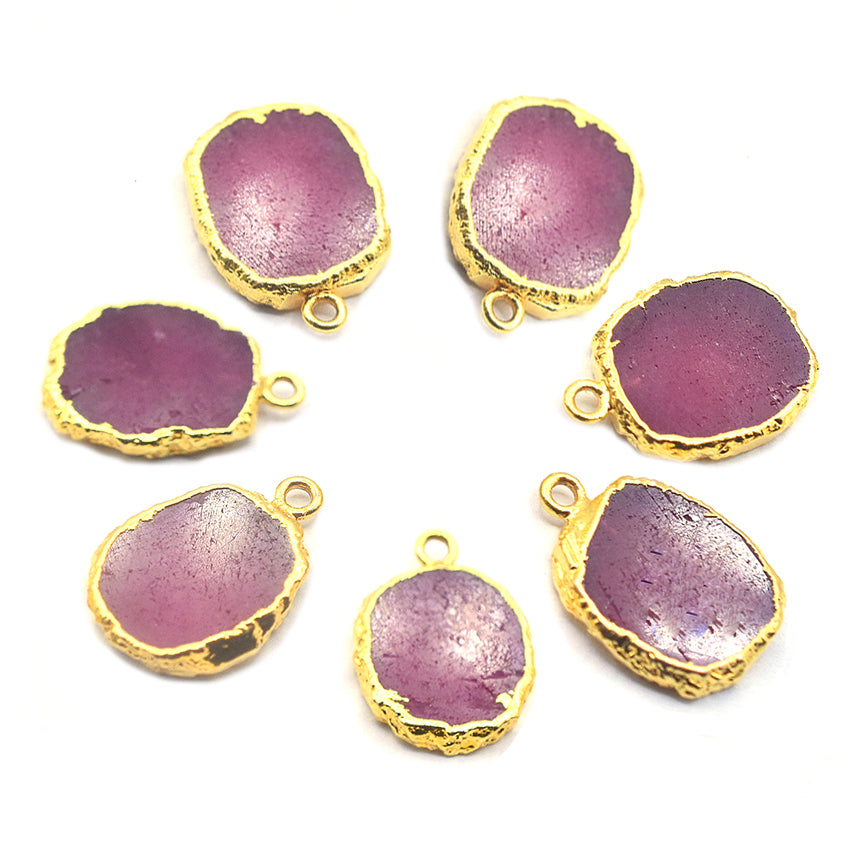 Ruby Corundum Rectangle Shape 14 x 10 MM Gold Electroplated Pendant