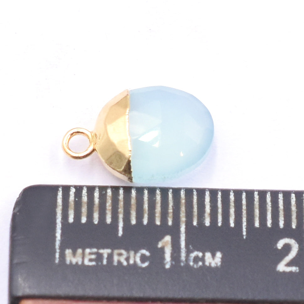 Electroplated gold aqua chalcedony barrel connector