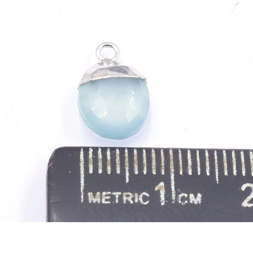 Aqua Chalcedony Oval Shape 10x8 MM Silver Electroplated Pendant (Set Of 2 Pcs)