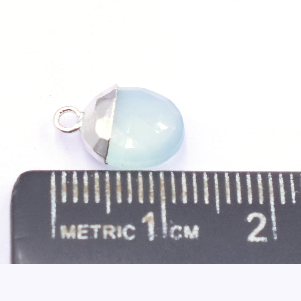 Aqua Chalcedony Oval Shape 10x8 MM Silver Electroplated Pendant (Set Of 2 Pcs)