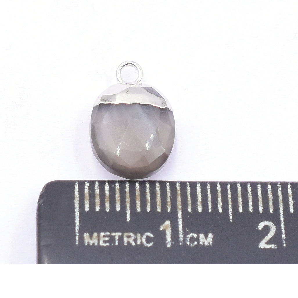 silver electroplated pendant featuring gray moonstone oval design.