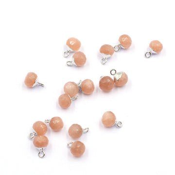 Peach Moonstone Onion Shape 6 MM Silver Electroplated Pendant (Set Of 2 Pcs)