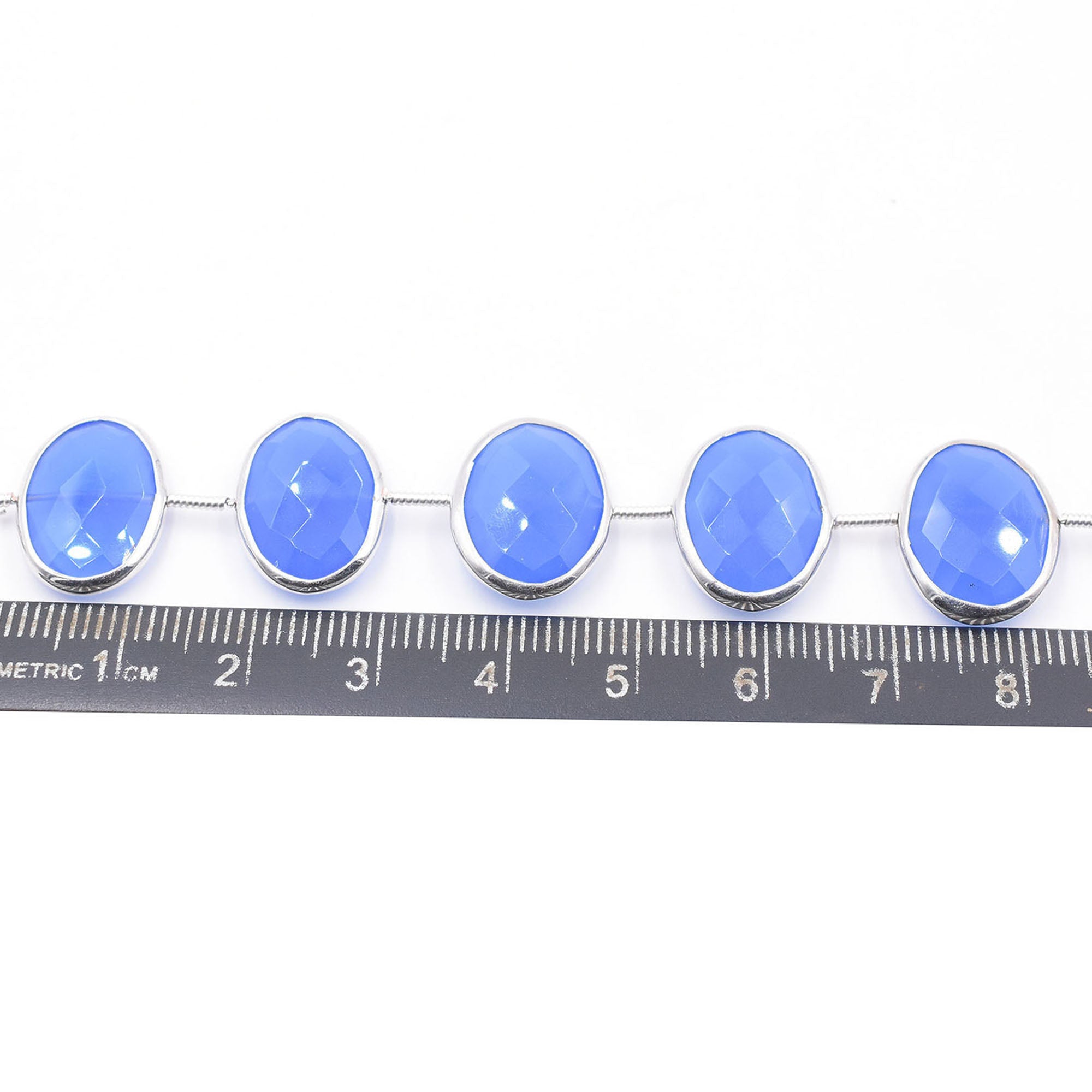 Blue chalcedony oval pendant with silver bezel