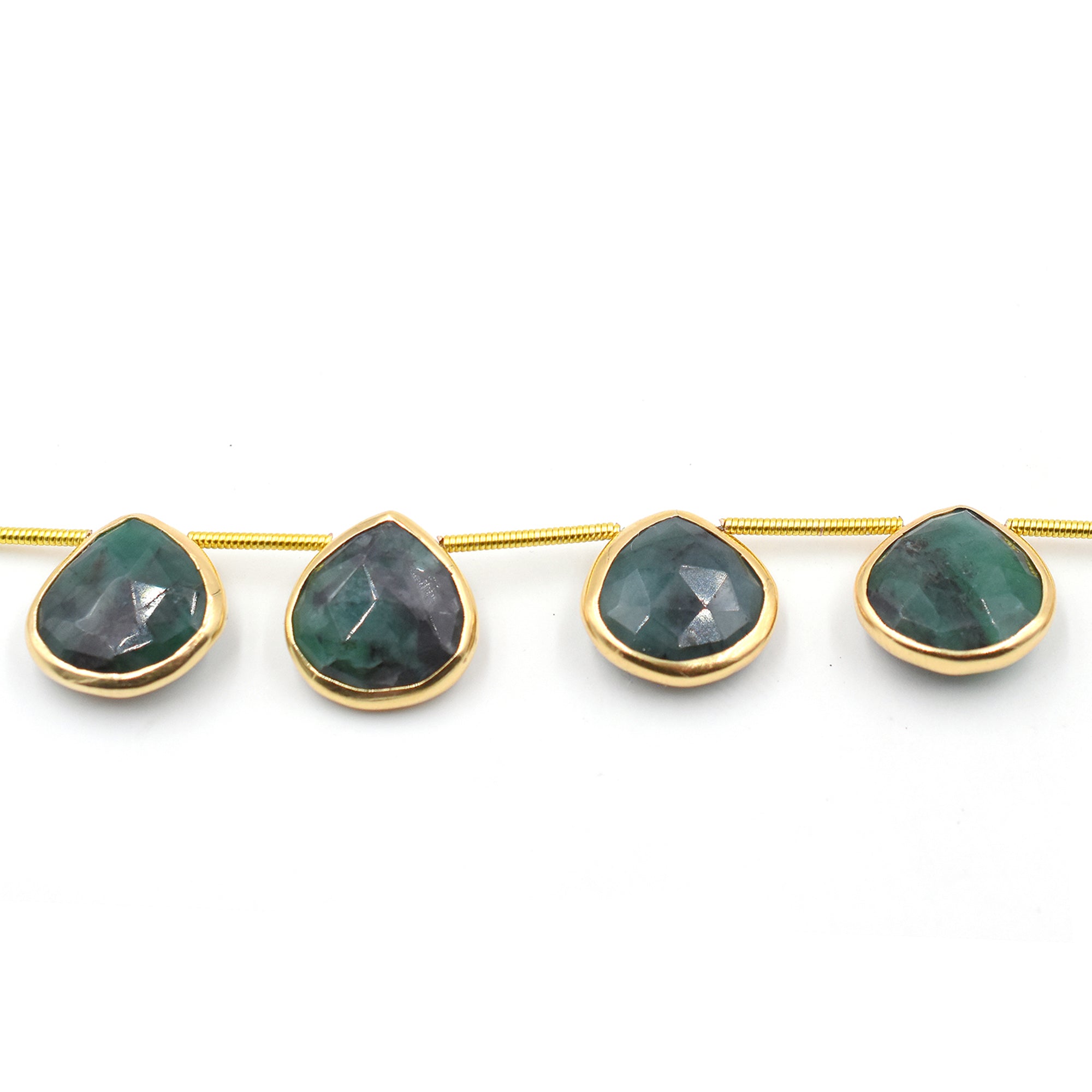 Raw emerald heart pendant with silver bezel and vermeil finish