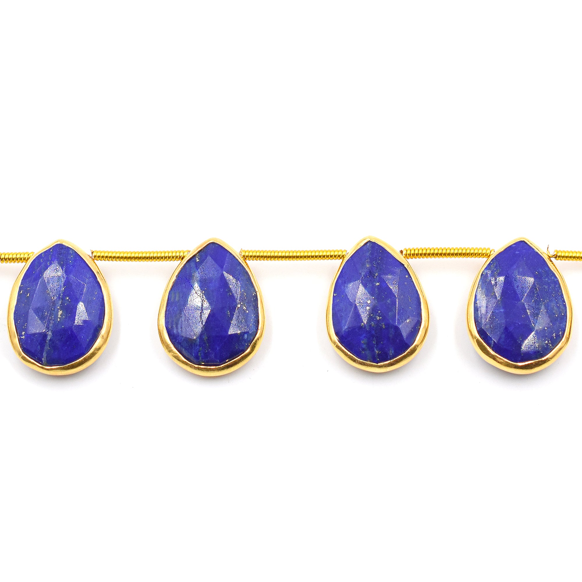Lapis Lazuli Pear Shape Silver Bezel Vermeil Side Drilled Strand