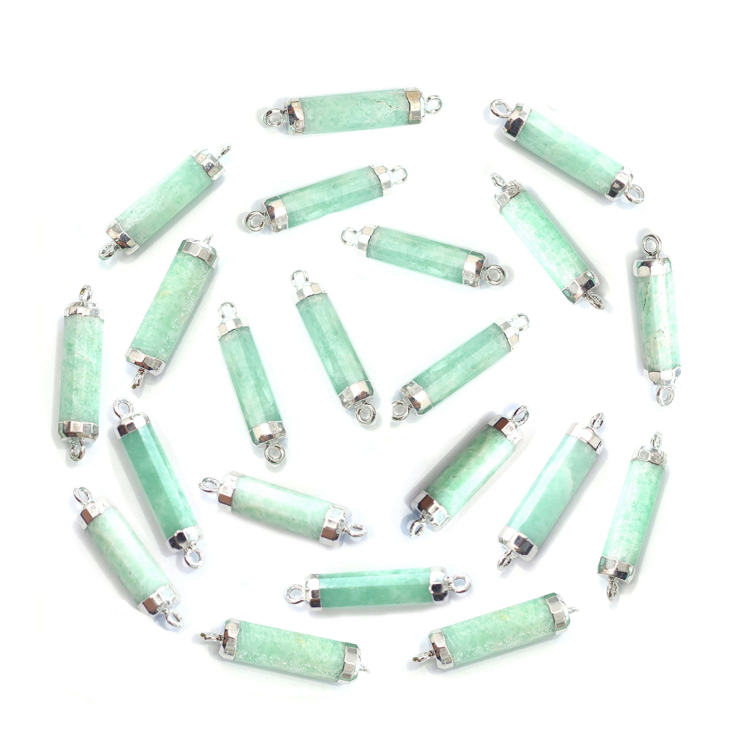 Barrel cut amazonite silver connector
