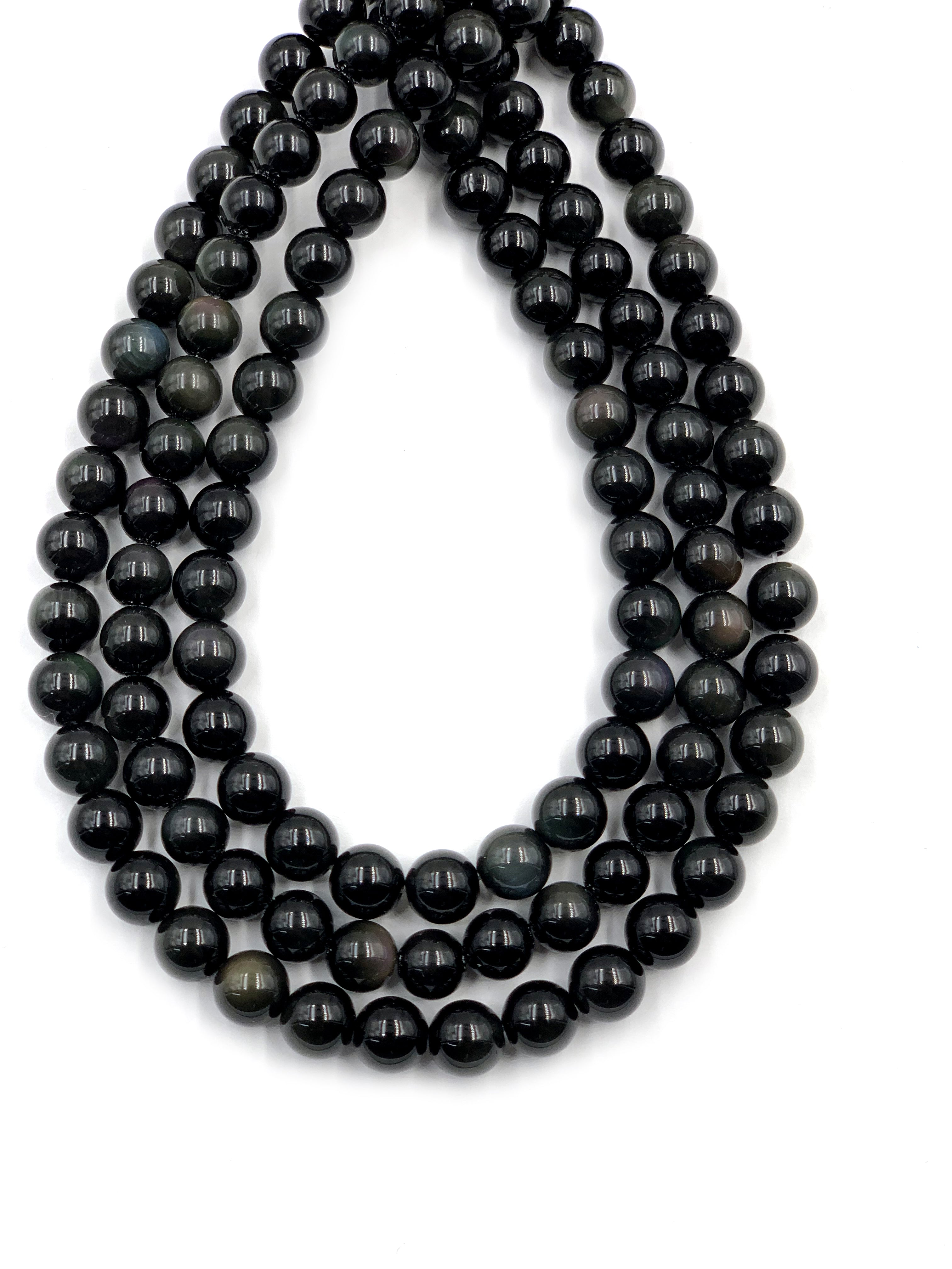Black beads smooth round gemstone 15 inch strand