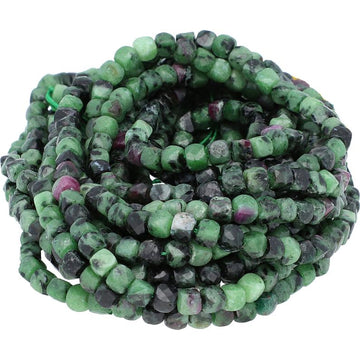4X4 MM Ruby Zoisite Faceted Cube Shape Beads Strand