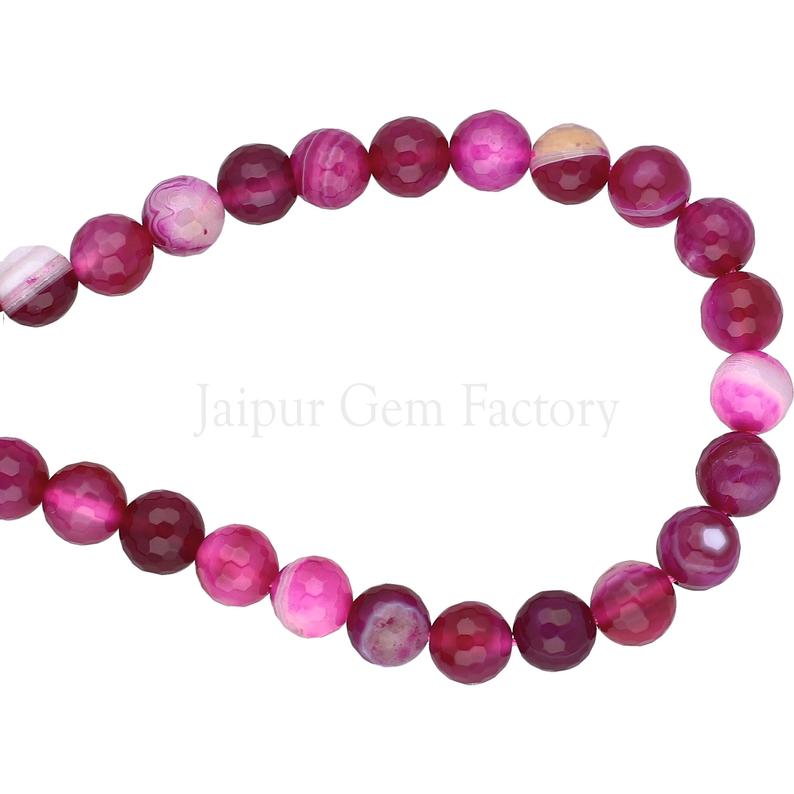 8 MM Fuchsia Agate Dyed Faceted Round Shape Beads Strand