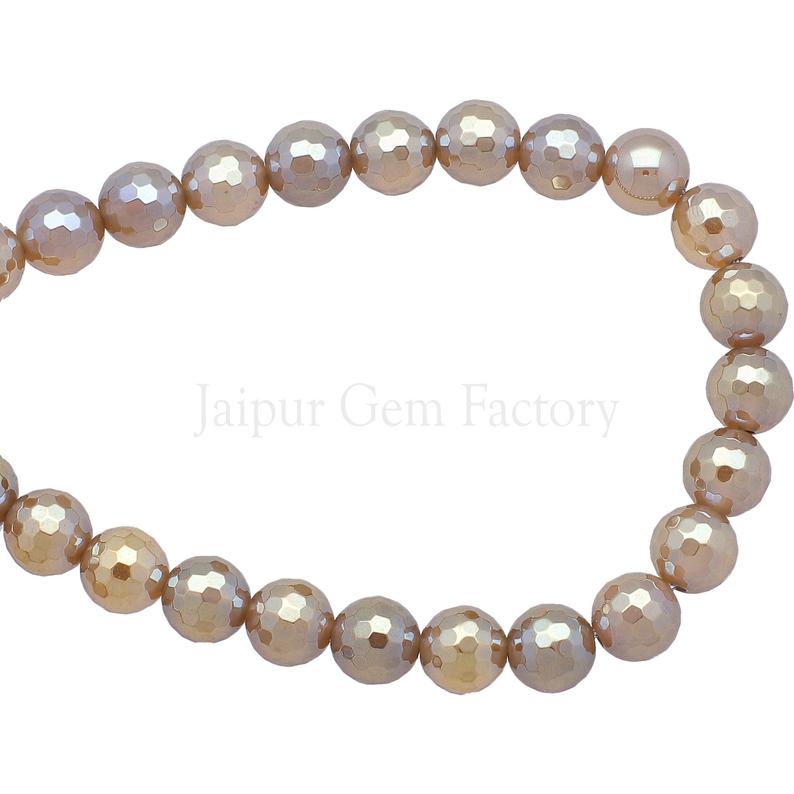 8 MM Mystic Brown Agate 8 MM Faceted Round Shape Beads Strand