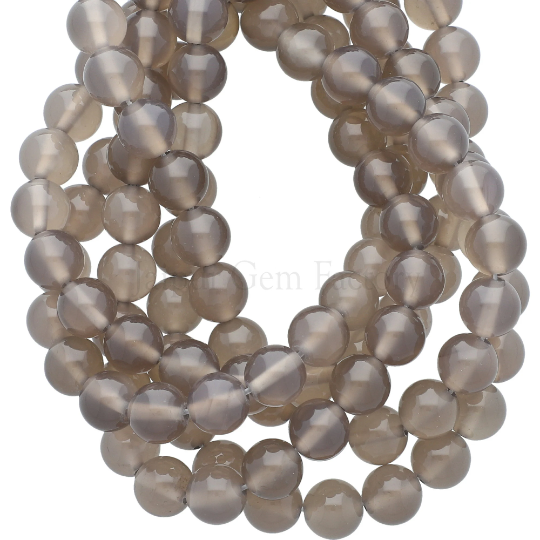 Gray Agate Smooth Round Beads 8mm 15 Inch Strand