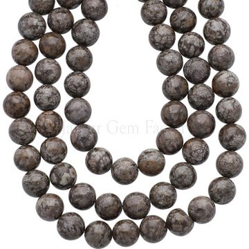 Brown Snowflake Obsidian Smooth Round Beads 15 Inches Strand
