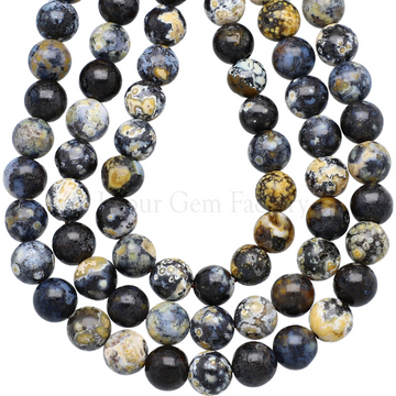 Yellow Blue Ocean Agate Smooth Round Beads 15 Inches Strand