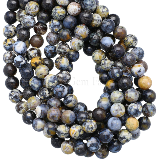 Yellow Blue Ocean Agate Smooth Round Beads 15 Inches Strand