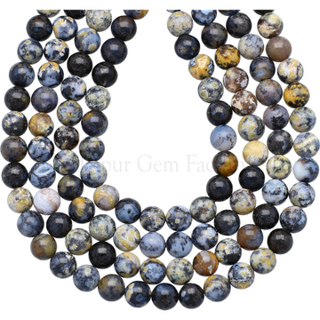 Yellow Blue Ocean Agate Smooth Round Beads 15 Inches Strand
